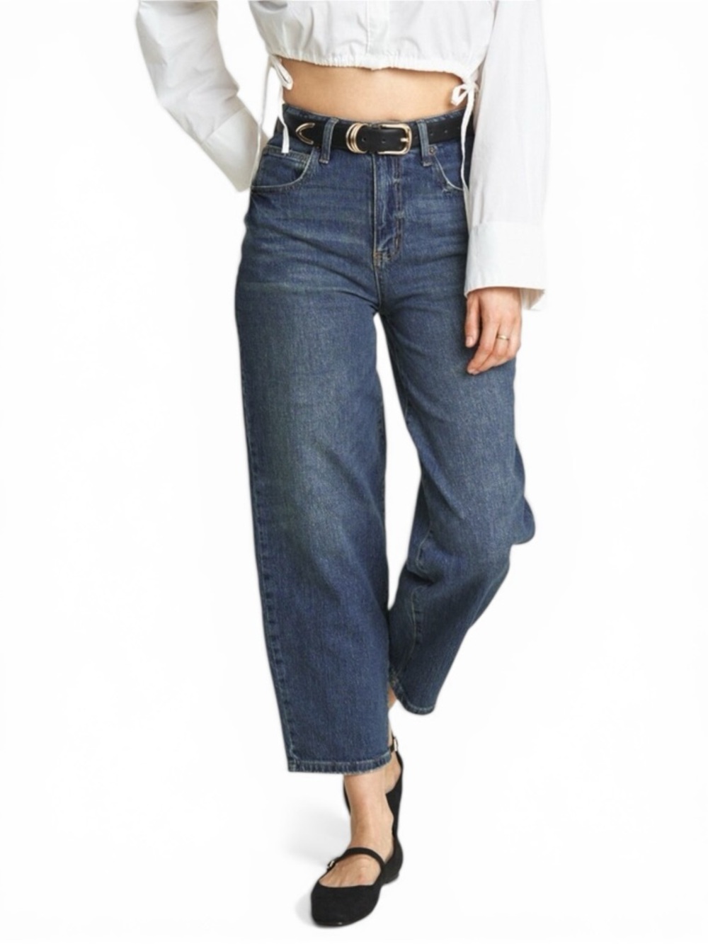 Oliver Logan Harlow Dark Aged Vintage Mid Rise Barrel Leg Jeans Women Sz 27 NWT